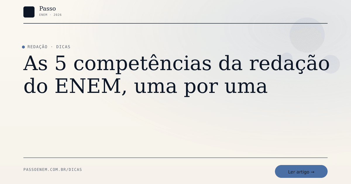 Imagem editorial para o artigo: As 5 competências da redação do ENEM, uma por uma
