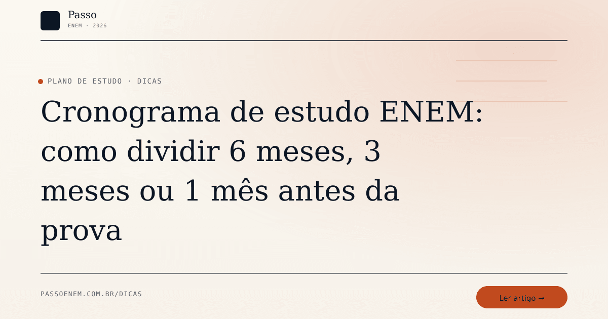 Imagem editorial para o artigo: Cronograma de estudo ENEM: como dividir 6 meses, 3 meses ou 1 mês antes da prova