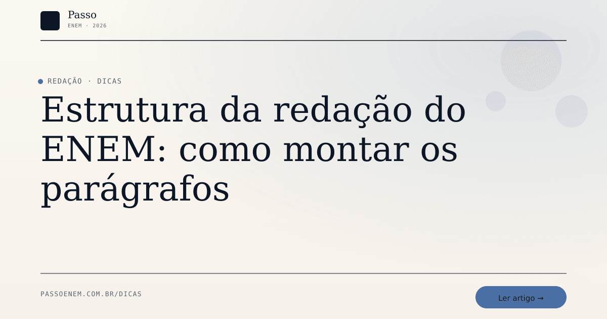 Imagem editorial para o artigo: Estrutura da redação do ENEM: como montar os parágrafos